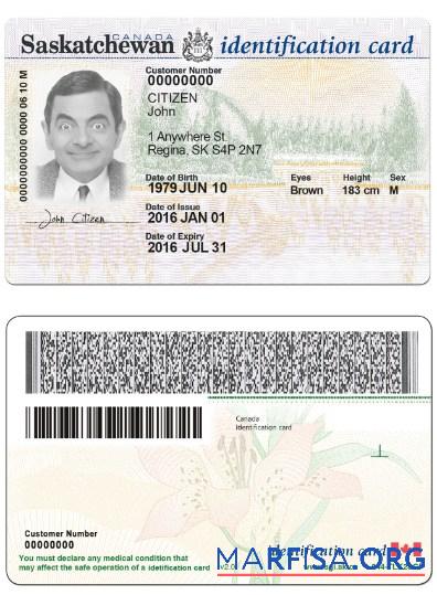 Realistic Canada Saskatchewan ID example